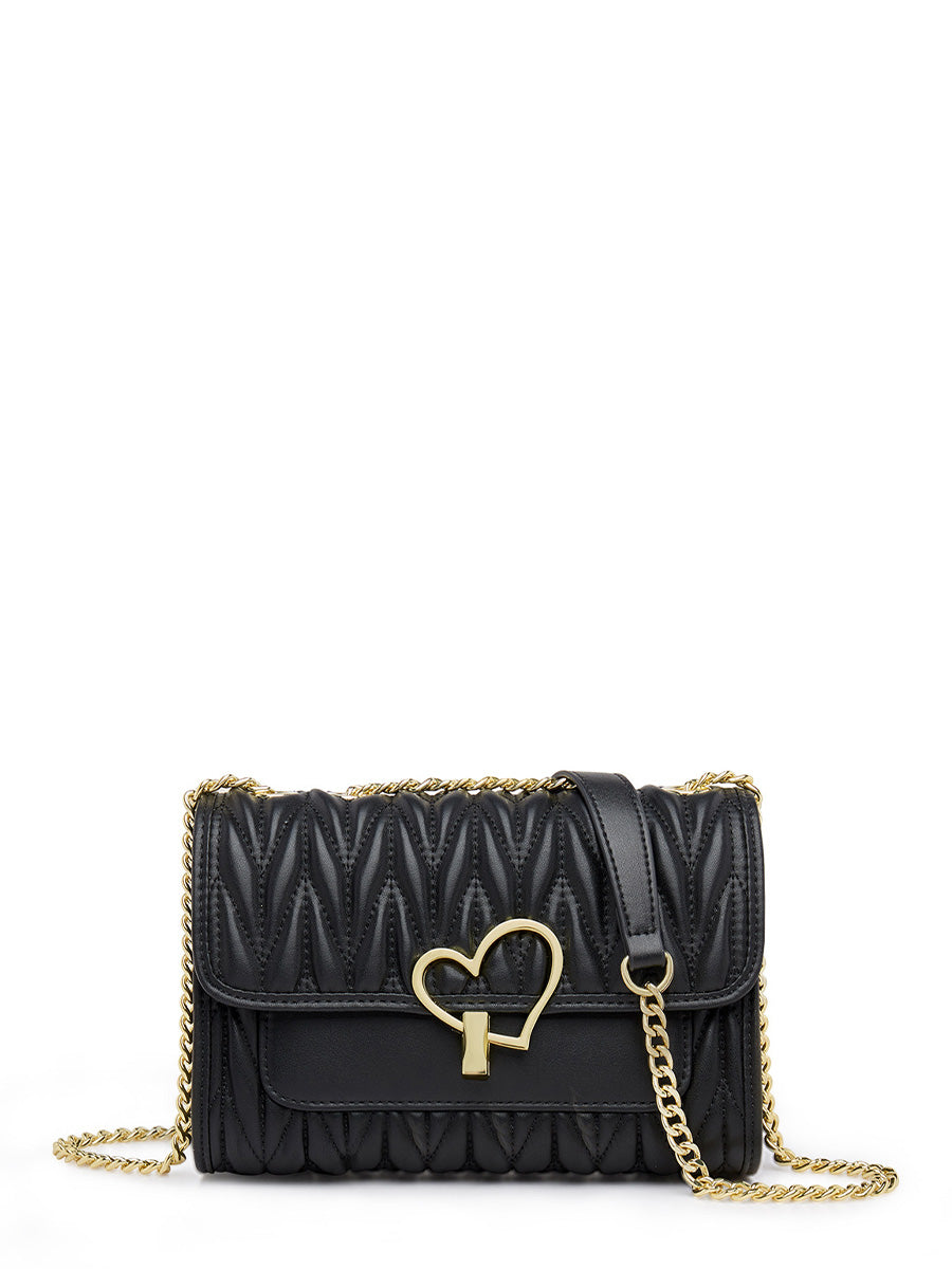 Heart Lock Quilted Chain Shoulder Bag