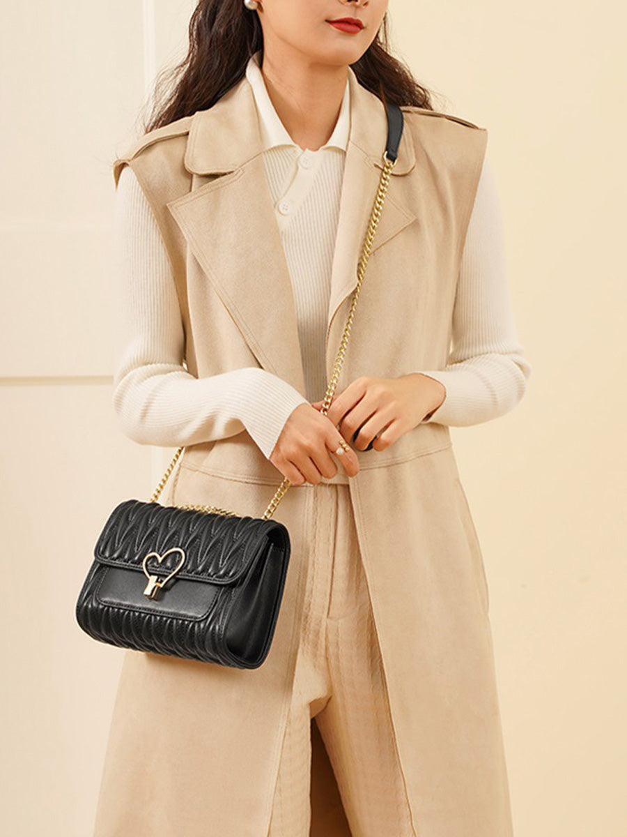 Heart Lock Quilted Chain Shoulder Bag