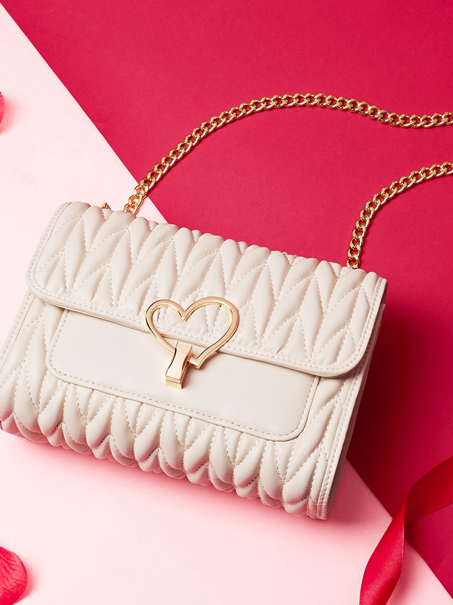 Heart Lock Quilted Chain Shoulder Bag