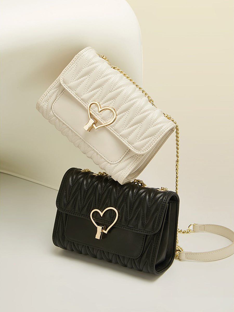 Heart Lock Quilted Chain Shoulder Bag