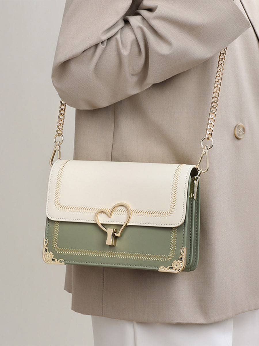 Leather Chain Crossbody Square Bag
