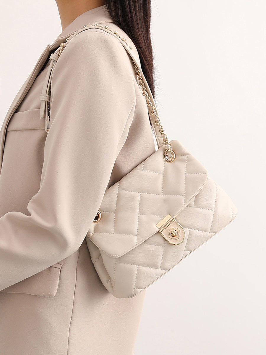 Quilted Turn-Lock Chain Shoulder Bag