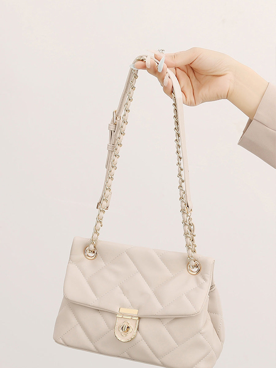 Quilted Turn-Lock Chain Shoulder Bag