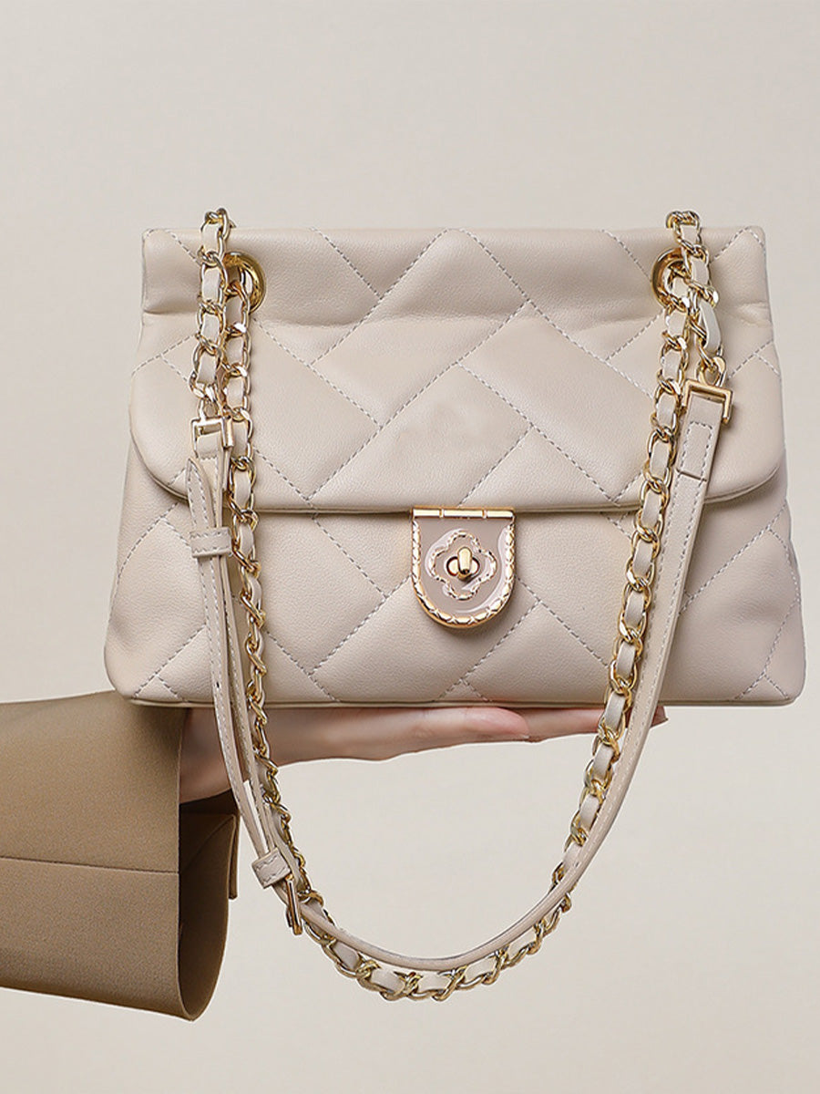 Quilted Turn-Lock Chain Shoulder Bag