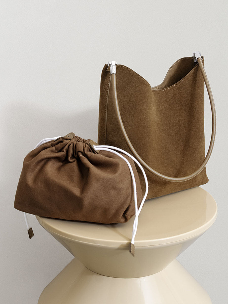 Suede Leather Bucket Bag