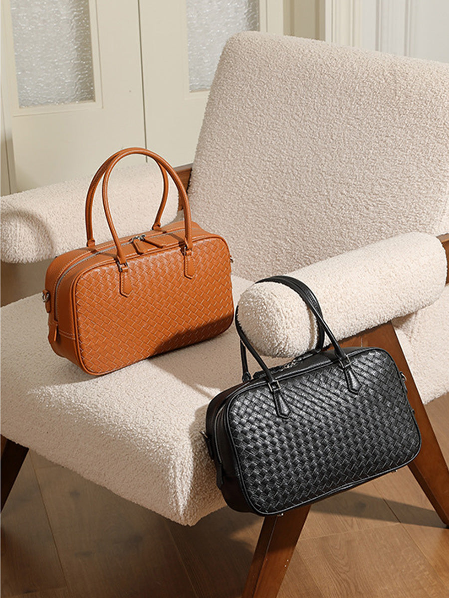 Woven Leather Commuter Tote