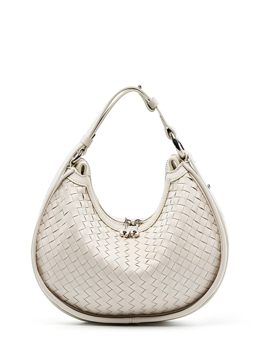 Woven Leather Crescent Bag
