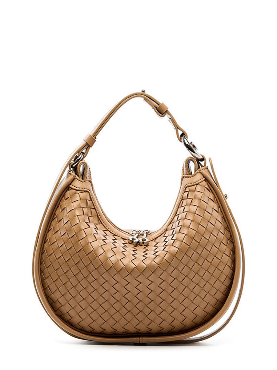 Woven Leather Crescent Bag