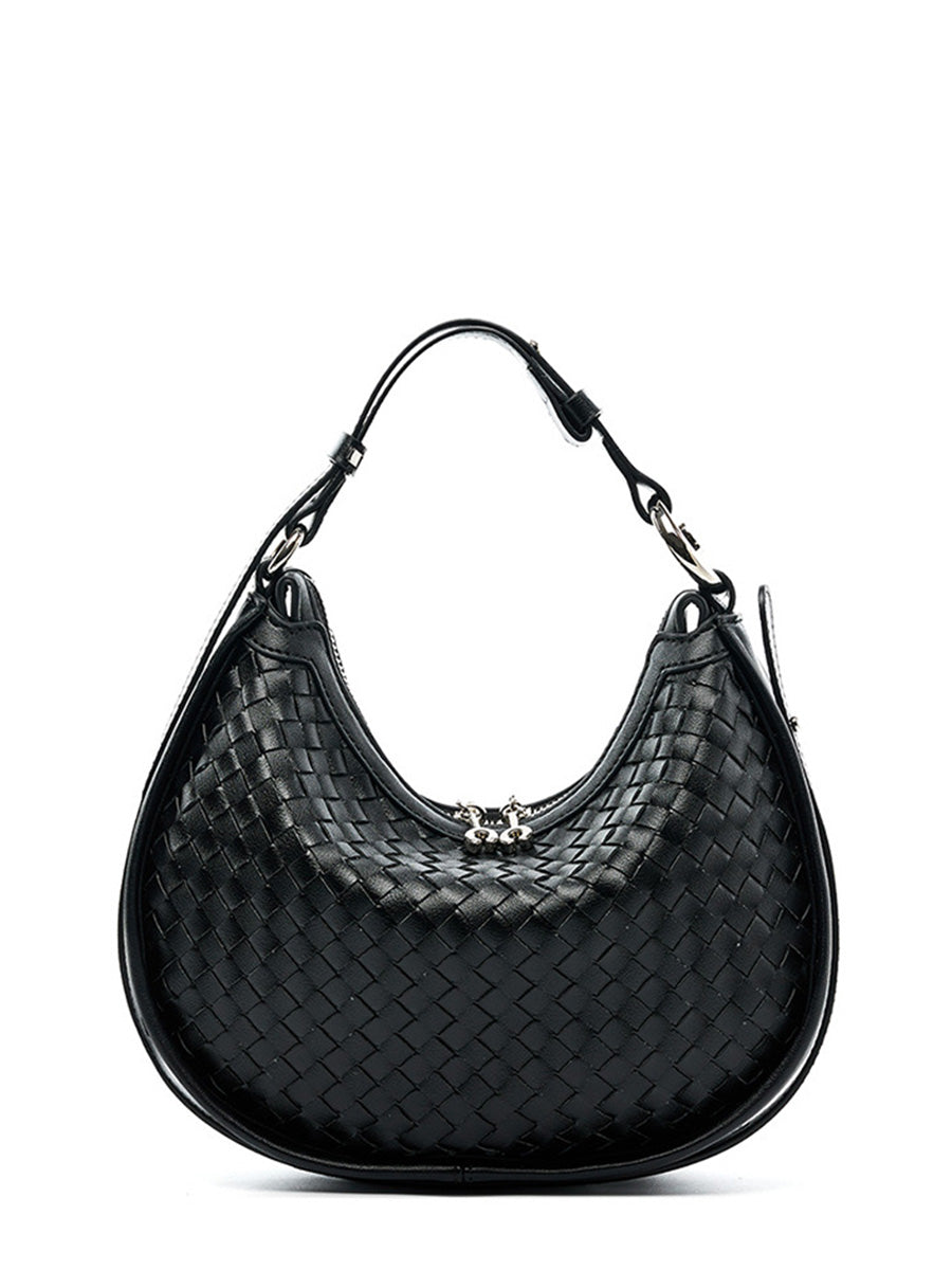 Woven Leather Crescent Bag