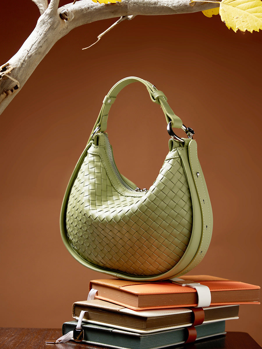 Woven Leather Crescent Bag