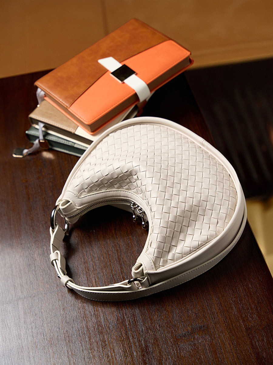Woven Leather Crescent Bag