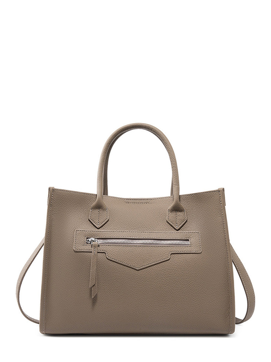 Grain Leather Zip-Pocket Handbag
