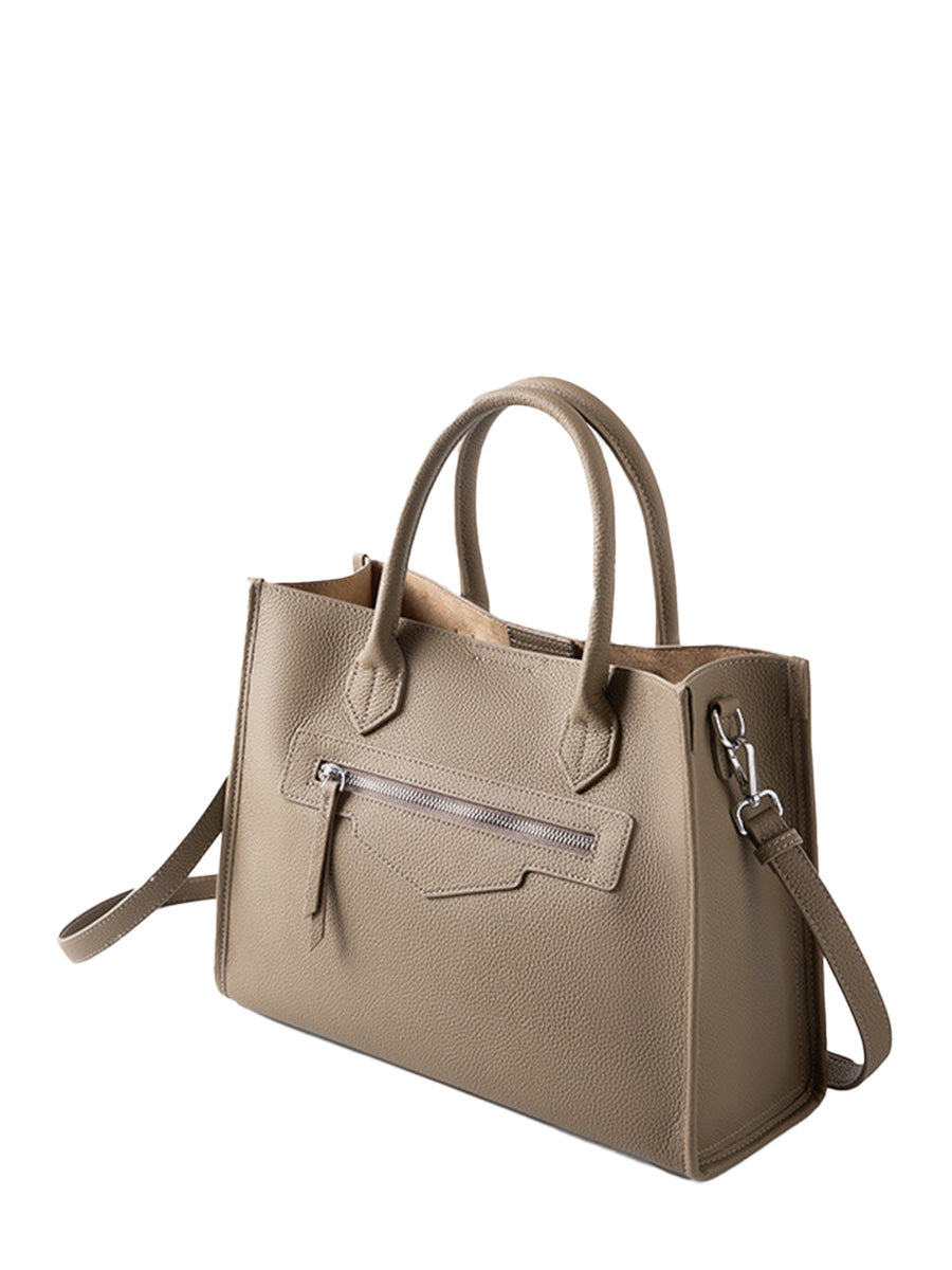 Grain Leather Zip-Pocket Handbag