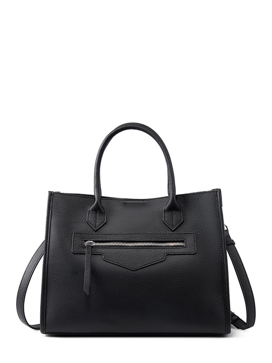 Grain Leather Zip-Pocket Handbag