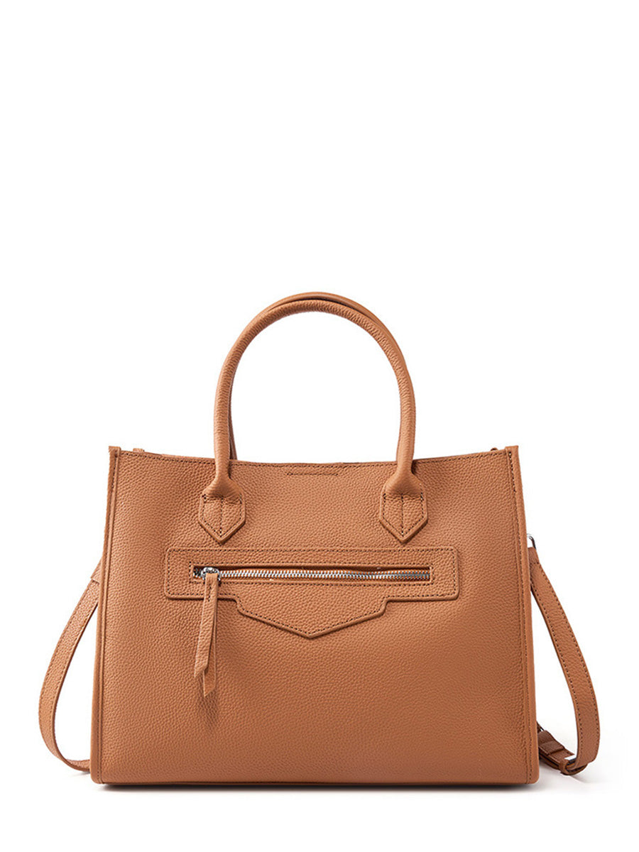 Grain Leather Zip-Pocket Handbag