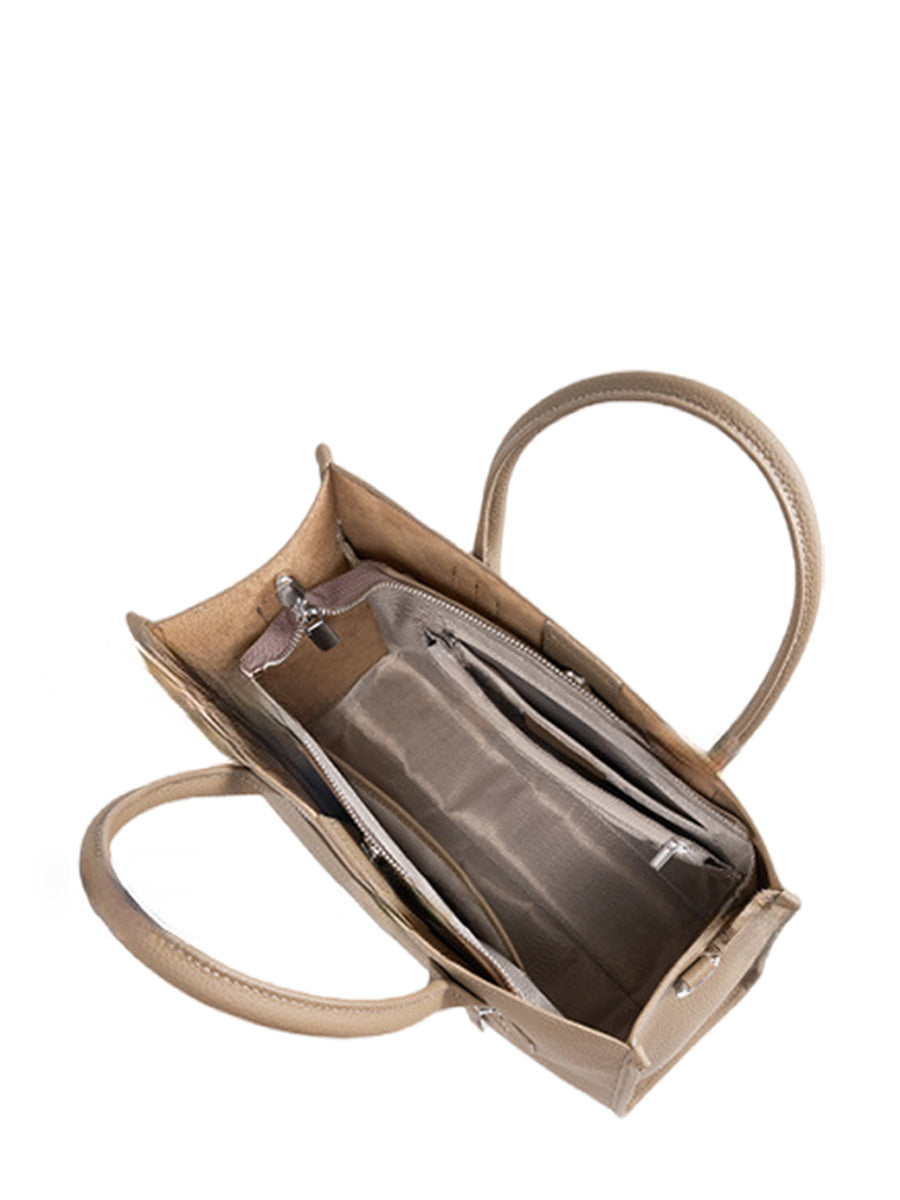 Grain Leather Zip-Pocket Handbag
