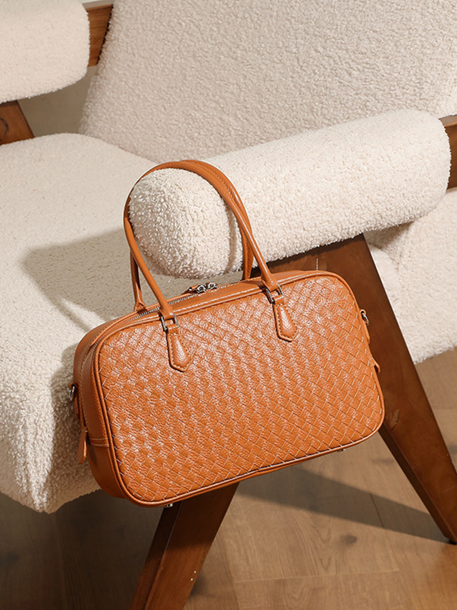 Woven Leather Commuter Tote