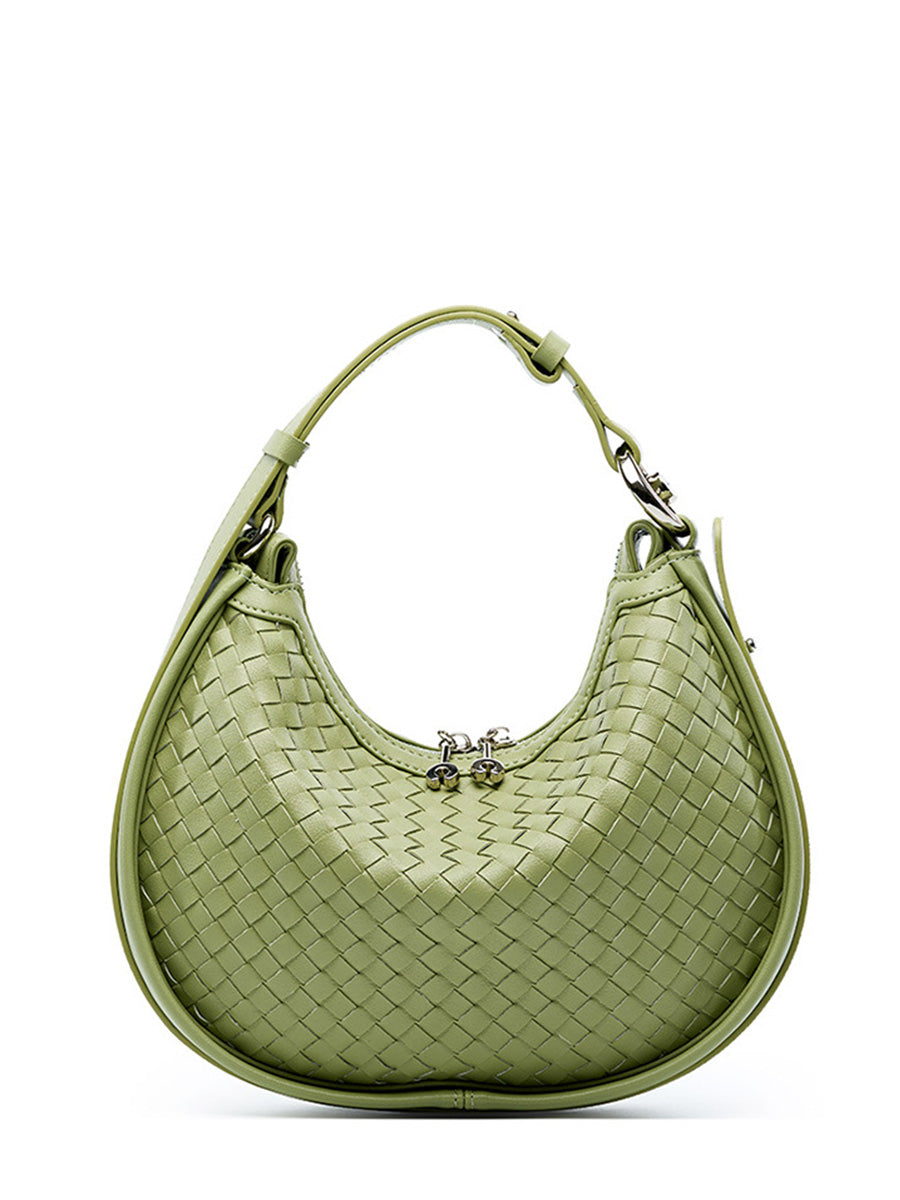 Woven Leather Crescent Bag