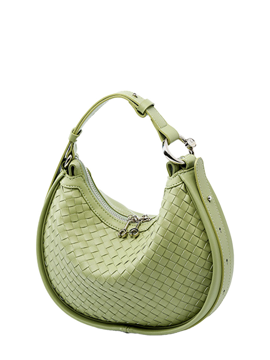 Woven Leather Crescent Bag