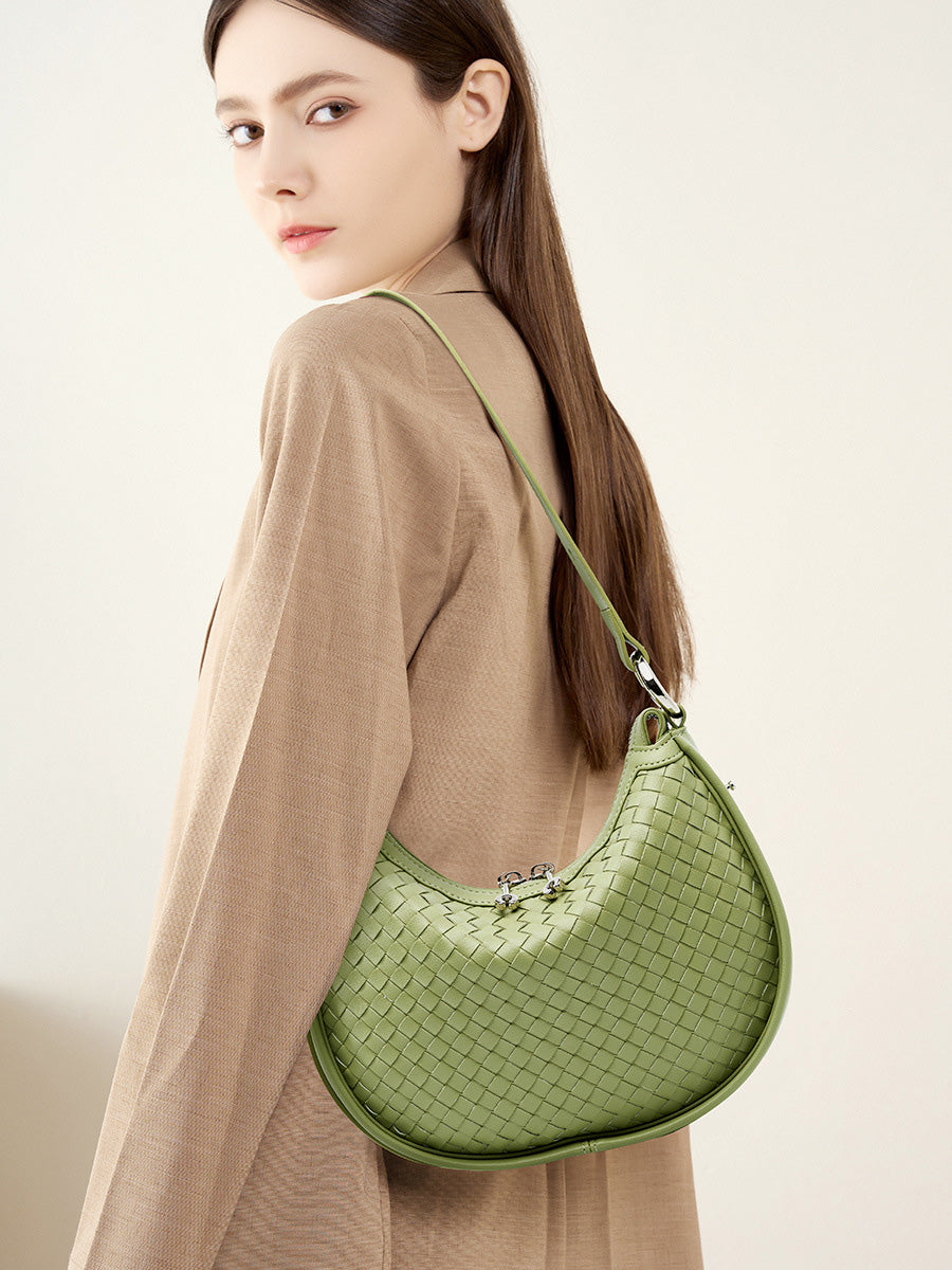 Woven Leather Crescent Bag